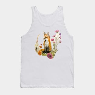 Watercolor Fox and Flowers Tank Top